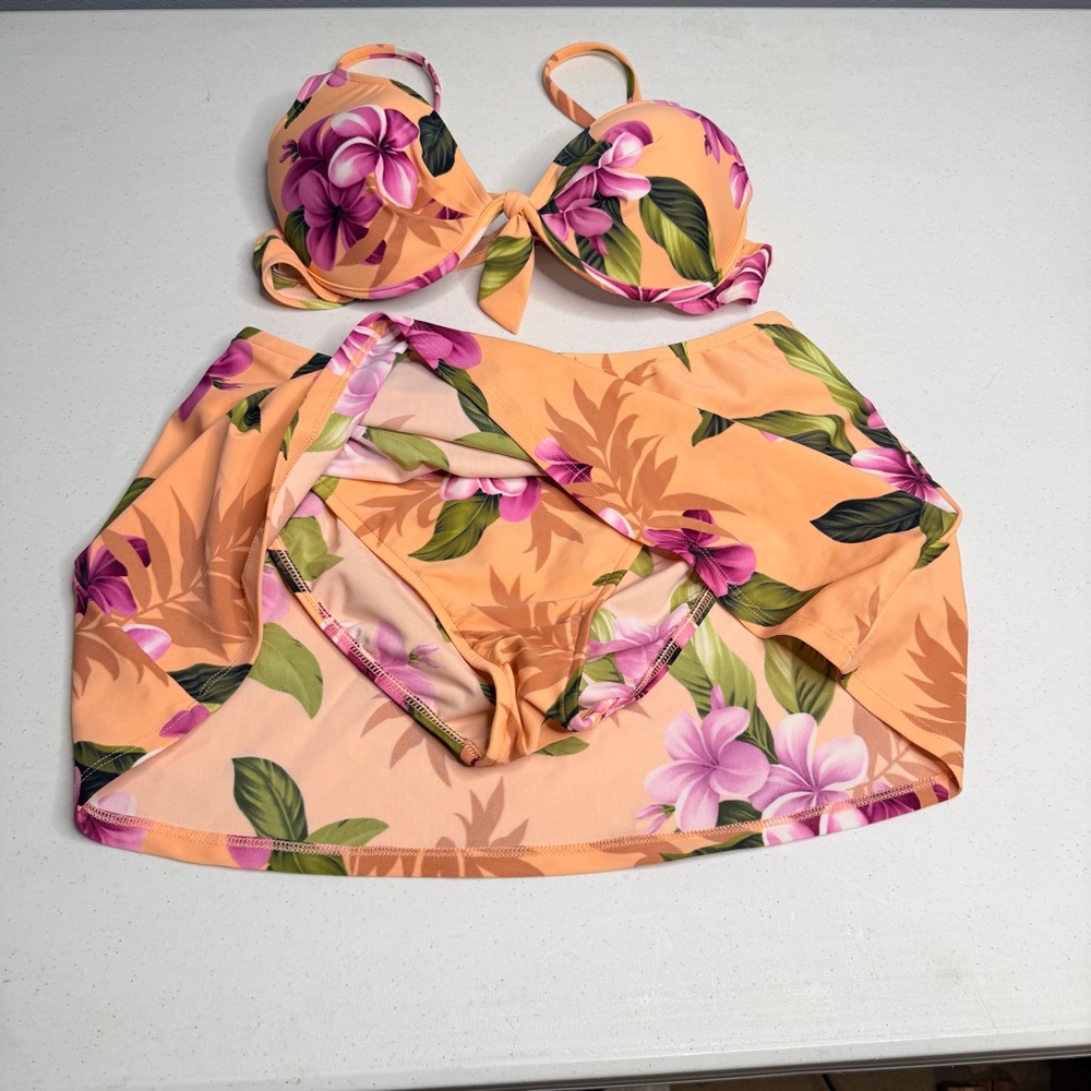 Sunsets Inc. Floral Bikini Set in Orange and Pink - Picture 2 of 11